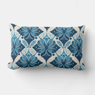 Coussin Rectangle Motif floral boho élégant en bleu
