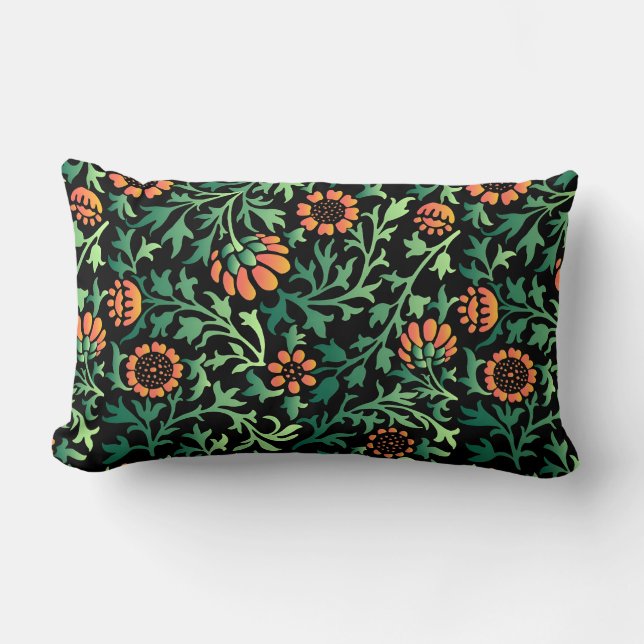 Coussin Rectangle Motif floral complexe avec feuilles vertes (Recto)