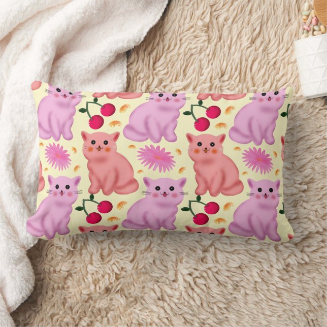 Coussin Rectangle Motif Floral de Cerise de Chat Mignon Personnalisé (Couverture)