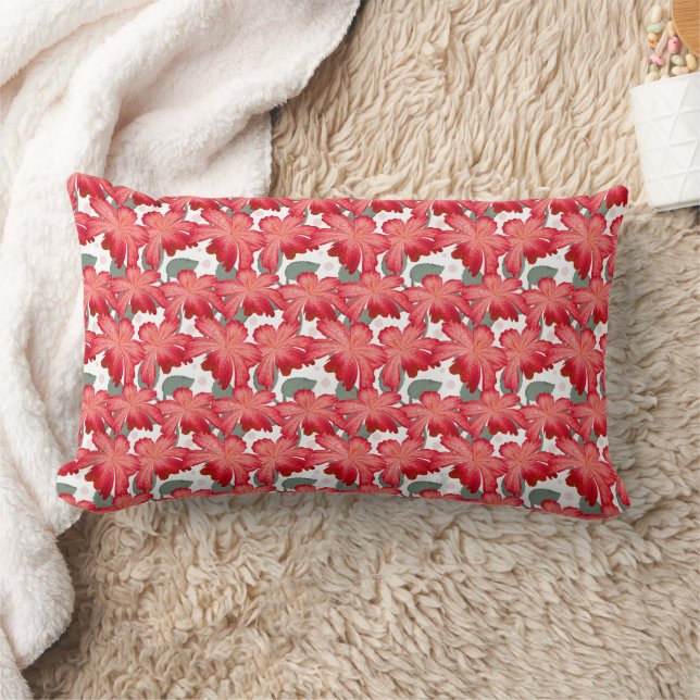 Coussin Rectangle Motif floral de corail vibrant | Fleurs rouges aud (Couverture)