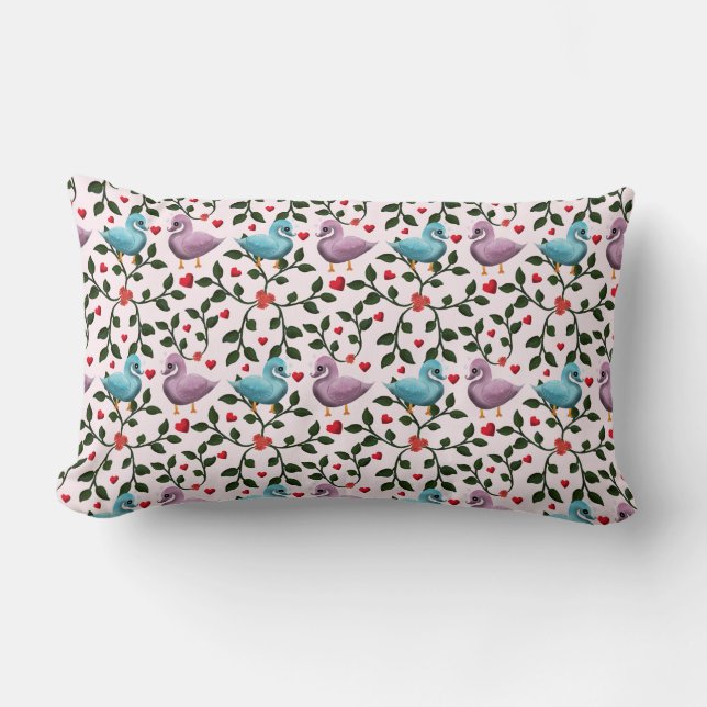 Coussin Rectangle Motif floral de cygne fantaisiste (Recto)