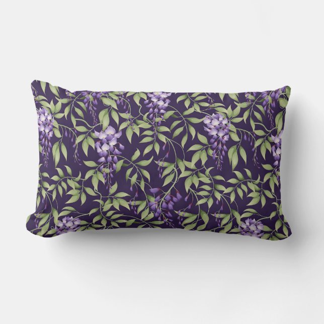 Coussin Rectangle Motif floral de feuilles vertes et de glycine (Recto)