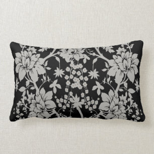 Coussin Rectangle Motif floral de la poussière noire et argentée