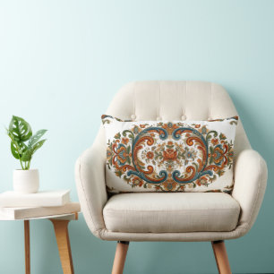 Coussin Rectangle Motif floral de Rosemaling scandinave vintage