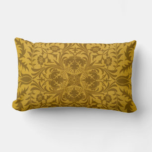 Coussin Rectangle Motif floral doré orné avec symétrie