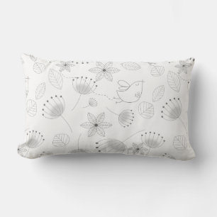 Coussin Rectangle Motif floral et oiseau fantaisiste mignon sur fond