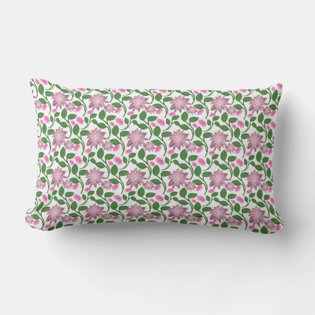 Coussin Rectangle Motif floral foncé sans couture Fleurs roses Feuil (Recto)