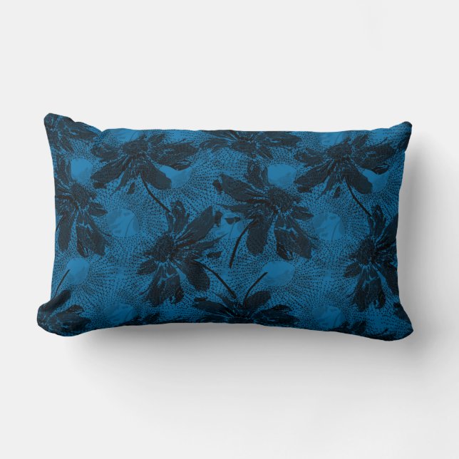Coussin Rectangle Motif floral gris et bleu. (Recto)