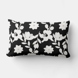 Coussin Rectangle motif floral noir et blanc