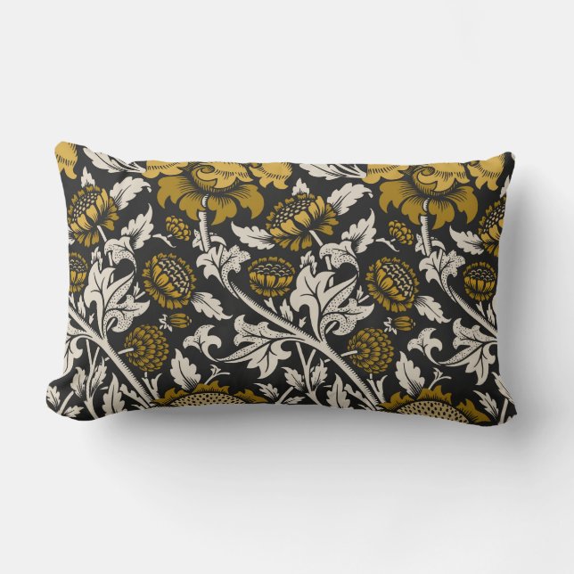Coussin Rectangle Motif floral orné avec grandes fleurs dorées  (Recto)