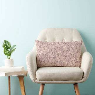 Coussin Rectangle Motif floral rétro dans le style boho. Sakura rose