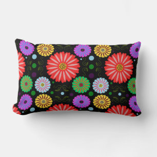Coussin Rectangle Motif floral rétro lumineux d'art folklorique colo