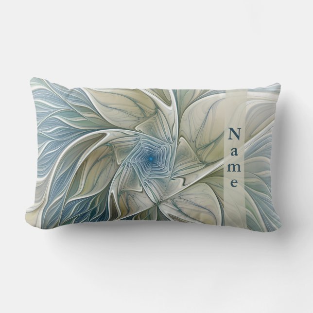 Coussin Rectangle Motif floral rêveur Art abstrait Bleu Kaki Nom (Recto)