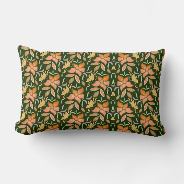 Coussin Rectangle Motif floral riche : fleurs de pêche et feuilles v (Recto)