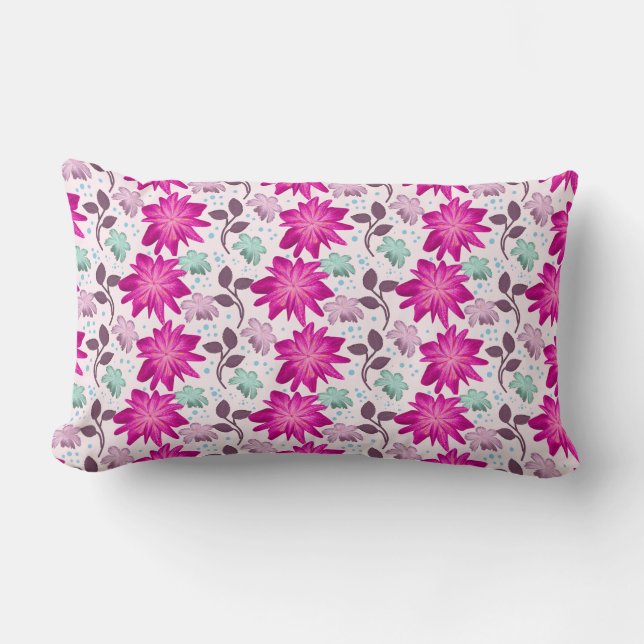 Coussin Rectangle Motif floral rose vibrant | Fleurs modernes audaci (Recto)