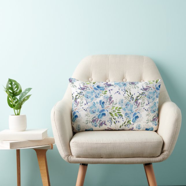 Coussin Rectangle Motif floral sans couture à l'aquarelle bleue (Chaise)