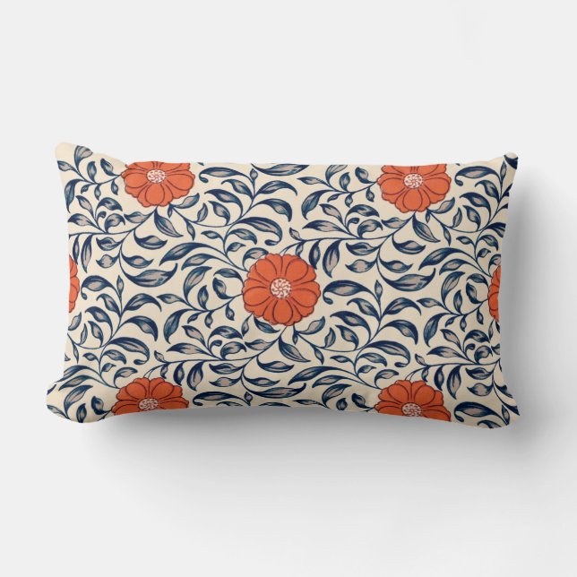 Coussin Rectangle Motif floral sans couture avec fleur orange vibran (Recto)