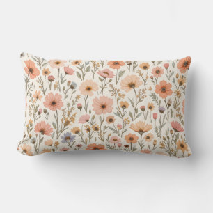 Coussin Rectangle Motif floral sans couture de fleurs sauvages pêche