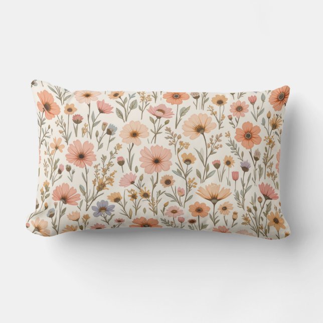 Coussin Rectangle Motif floral sans couture de fleurs sauvages pêche (Recto)