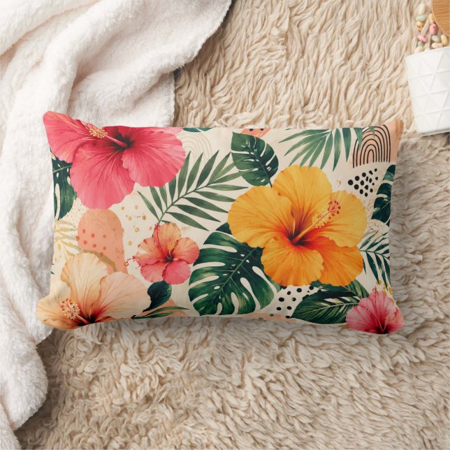 Coussin Rectangle Motif floral sans couture d'Hibiscus Tropical Vibr (Couverture)