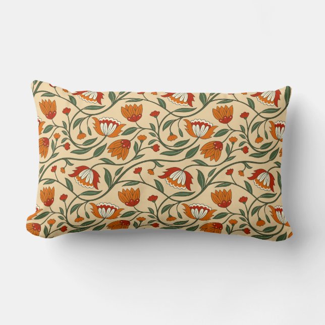 Coussin Rectangle Motif floral sans couture sur fond beige (Recto)