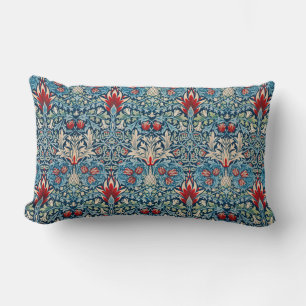 Coussin Rectangle Motif floral sur fond bleu de feuilles vertes