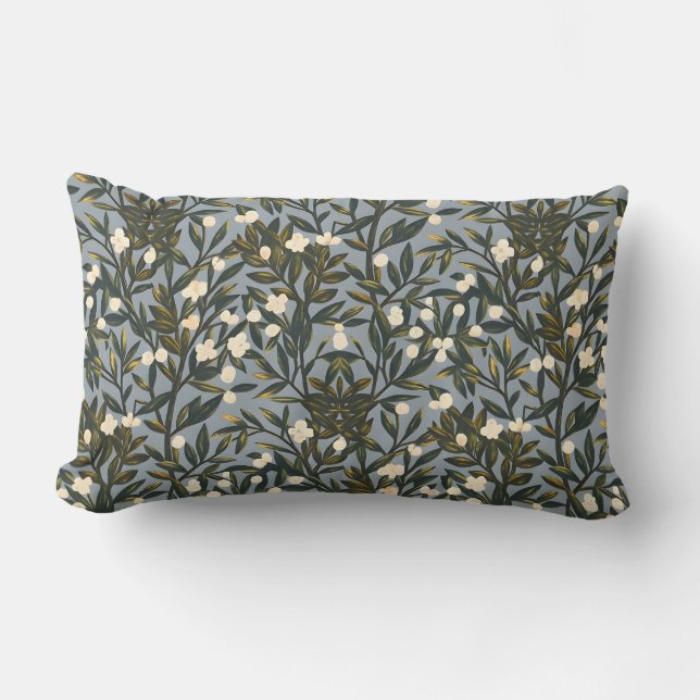 Coussin Rectangle Motif floral sur fond bleu-gris poussiéreux (Recto)