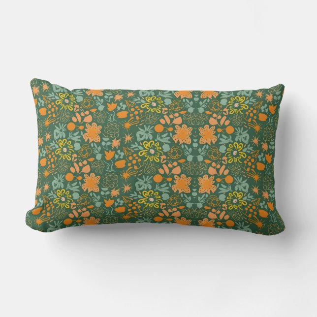 Coussin Rectangle Motif floral sur fond vert foncé  (Recto)