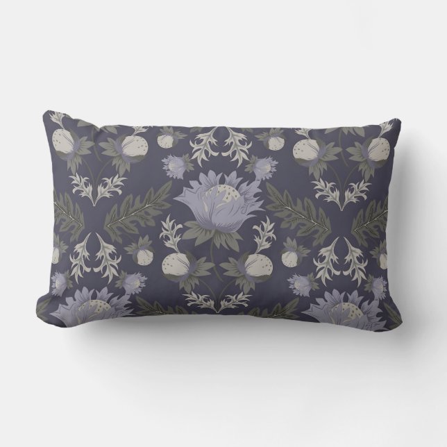 Coussin Rectangle Motif floral symétrique violet foncé (Recto)