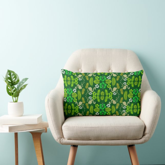Coussin Rectangle Motif floral tropical fruit vert (Chaise)