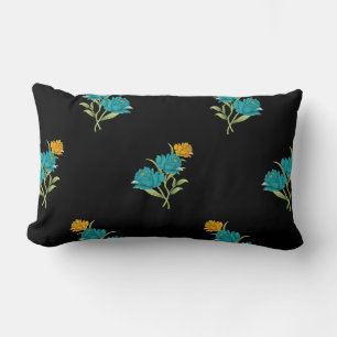 Coussin Rectangle Motif floral Turquoise Coral vert sur noir