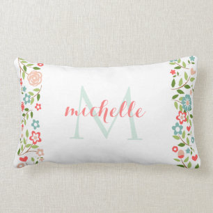 Coussin Rectangle Motif floral turquoise de corail personnalisé de