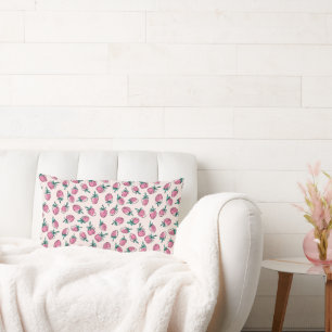 Coussin Rectangle Motif fraise rose
