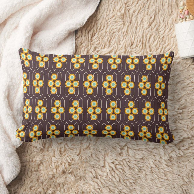 Coussin Rectangle Motif géométrique avec hexagones orange et bleu (Couverture)