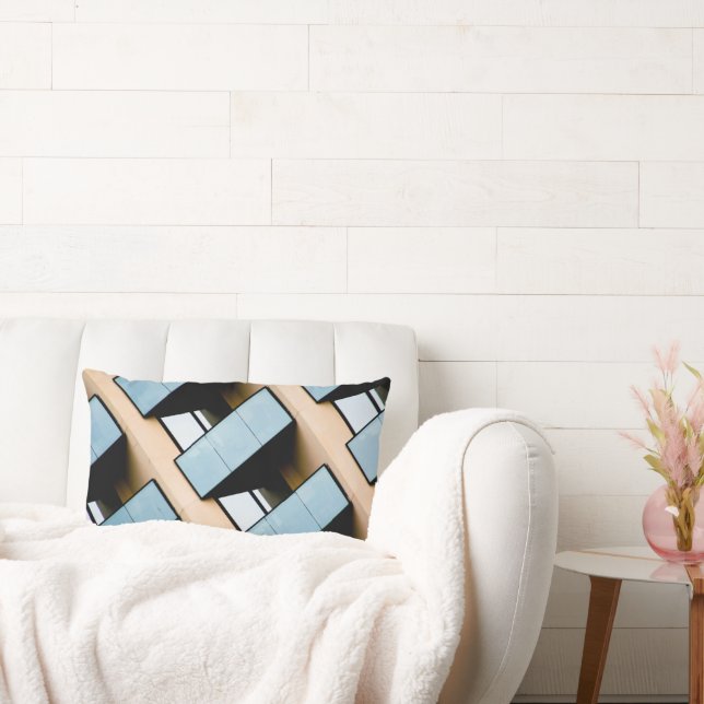 Coussin Rectangle Motif géométrique beige et bleu (Canapé)