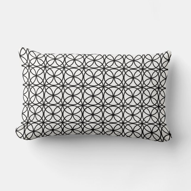 Coussin Rectangle Motif géométrique de cercle blanc noir chic (Recto)