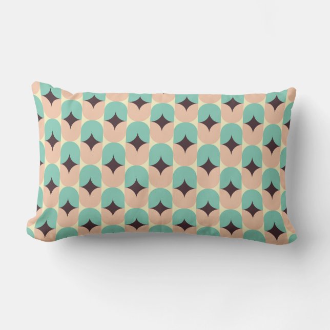 Coussin Rectangle Motif géométrique de formes sarcelle, beige et noi (Recto)