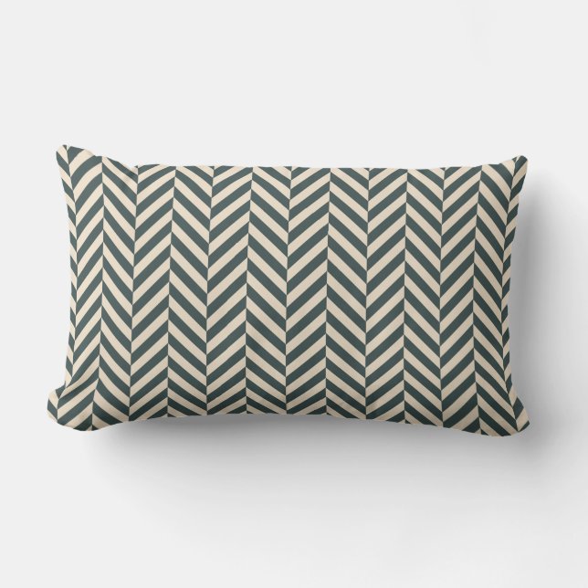 Coussin Rectangle Motif géométrique  émeraude foncé ivoire (Recto)