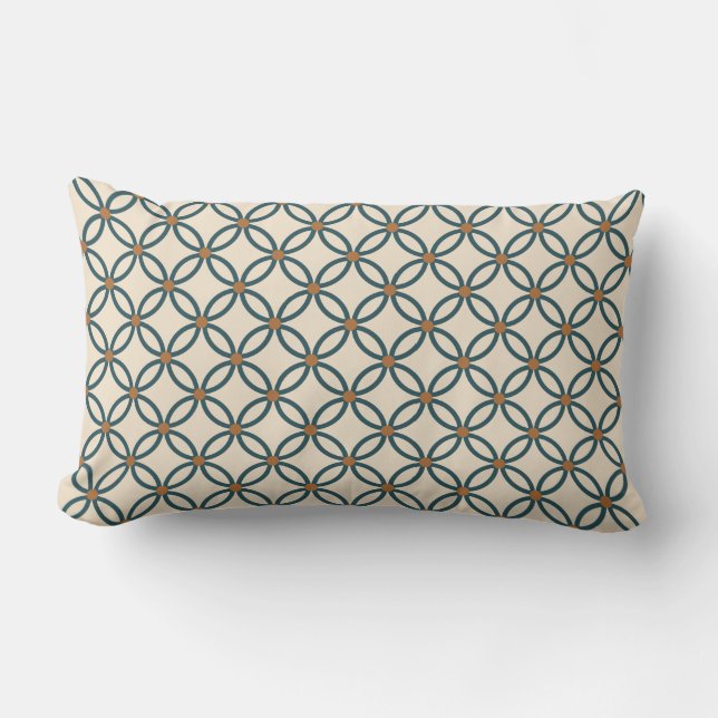 Coussin Rectangle Motif géométrique en bronze émeraude blanc cassé (Recto)