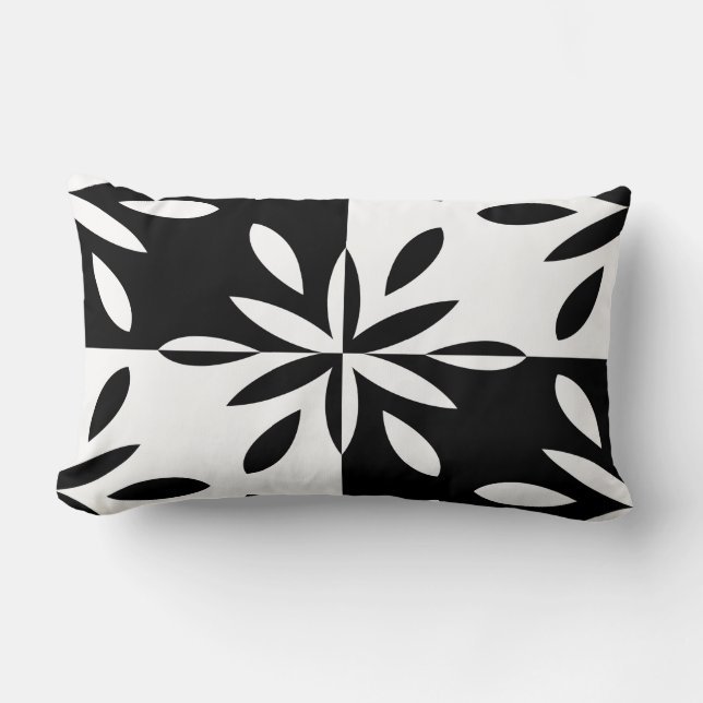 Coussin Rectangle Motif géométrique en noir et blanc (Recto)