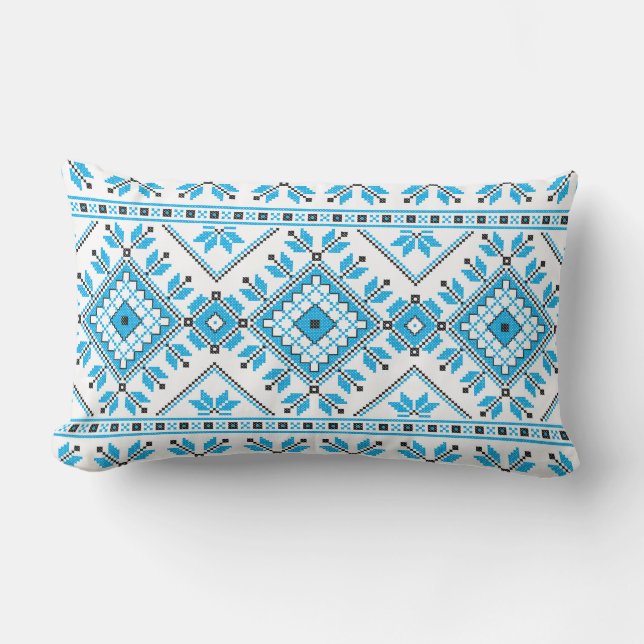 Coussin Rectangle Motif géométrique ethnique tribal aztèque bleu (Recto)