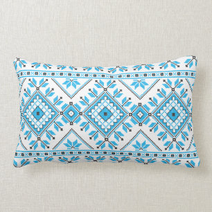 Coussin Rectangle Motif géométrique ethnique tribal aztèque bleu