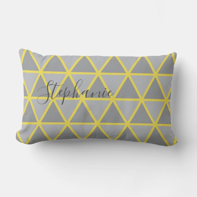 Coussin Rectangle Motif géométrique jaune et gris (Recto)