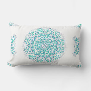 Coussin Rectangle Motif géométrique Mandala blanc turquoise