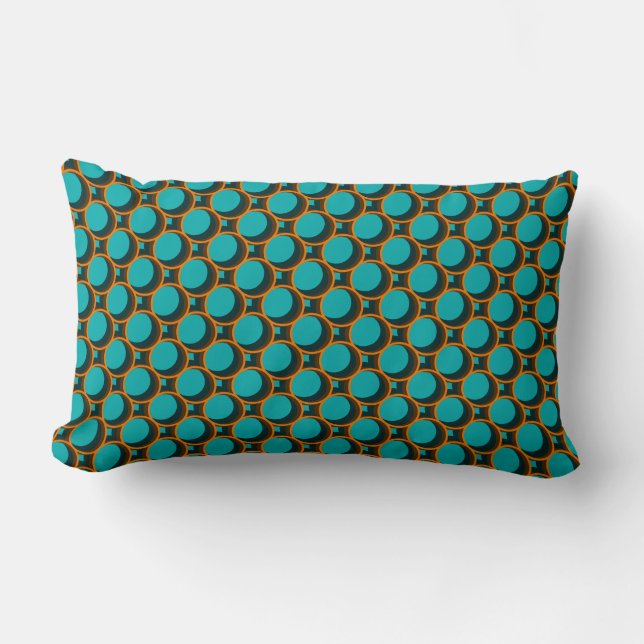 Coussin Rectangle Motif géométrique turquoise et orange (Recto)