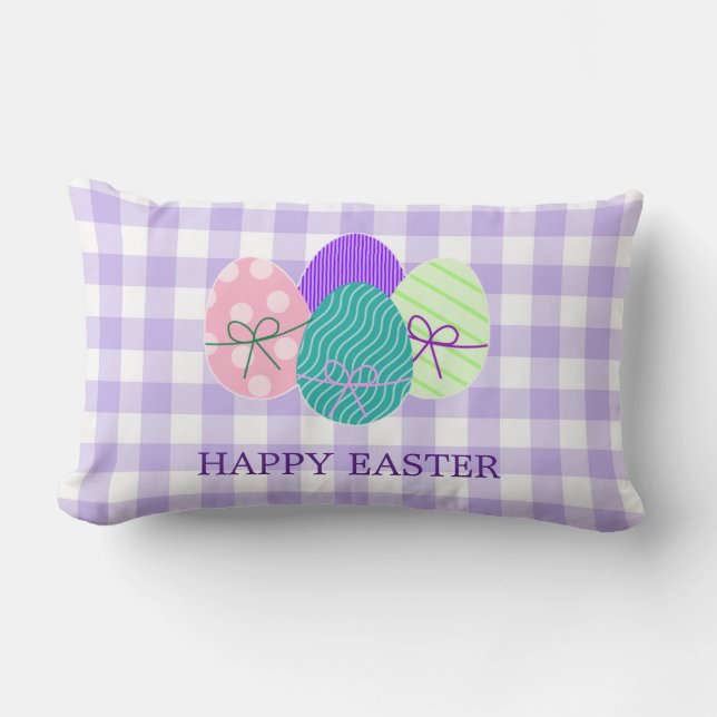 Coussin Rectangle Motif Gingham Lavande de Pâques Joyeux Campagne (Recto)
