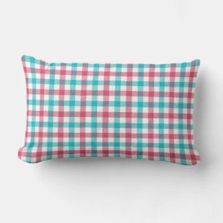 Coussin Rectangle Motif Gingham Vert Bleu et Rouge Corail Maison de