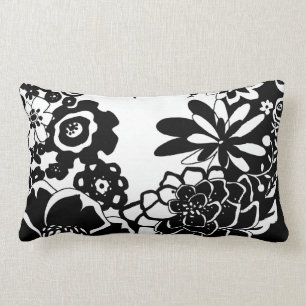 Coussin Rectangle Motif graphique de jardin floral noir et blanc