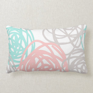 Coussin Rectangle Motif gris et turquoise rose de griffonnage