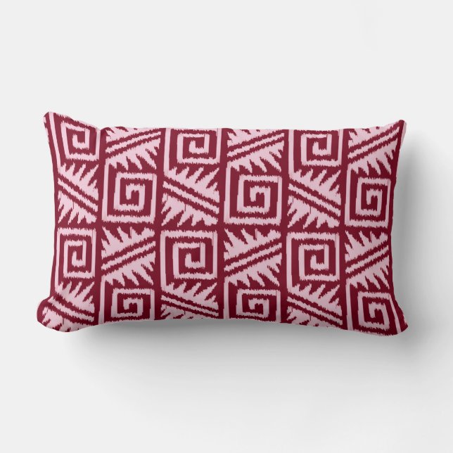 Coussin Rectangle Motif Ikat Aztec - Bourgogne et rose (Recto)